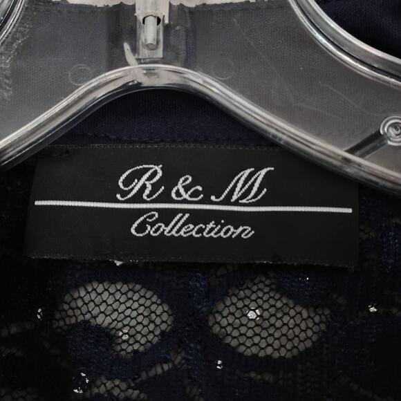 R&M Lace Sequins Open Cardigan Size Small Dark Blue Long Sleeve Ruffle - Picture 7 of 9